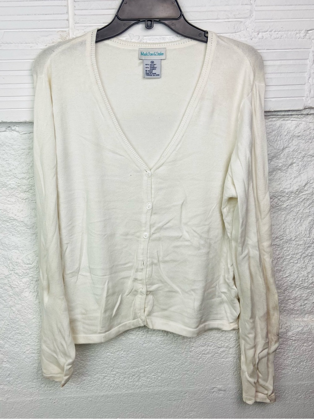 Mark , fore & strike Cream cotton stretch V-Neck Button knit Cardigan SZ medium